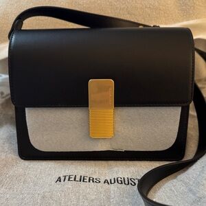 Ateliers Auguste Black Crossbody Bag with Gold Accent NEW